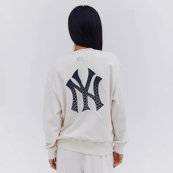 Áo Nỉ Sweater MLB Overfit Monogram Big Lux New York Yankees 3AMTM0234-50CRD Màu Trắng
