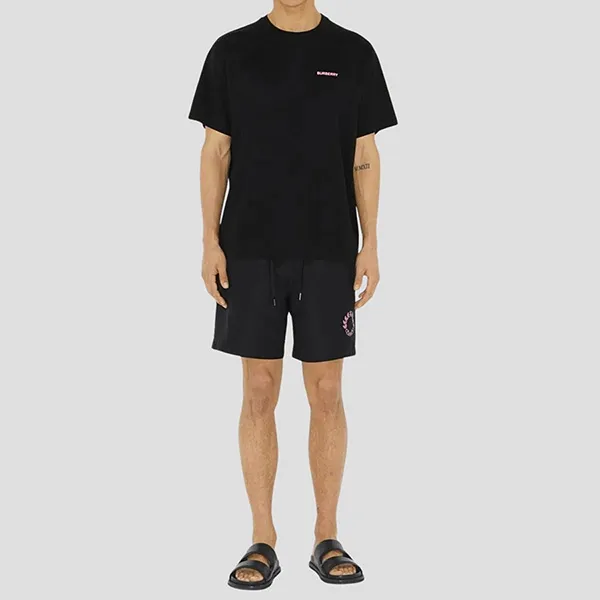 Áo Phông Nam Burberry Black With Pink Logo Printed Tshirt 8071594 Màu Đen