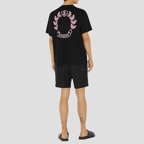 Áo Phông Nam Burberry Black With Pink Logo Printed Tshirt 8071594 Màu Đen