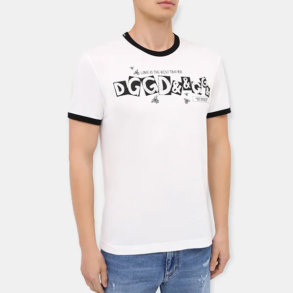 Áo Phông Nam Dolce & Gabbana D&G Logo Print T-Shirt G8JX7T FI733 Màu Trắng Size 46