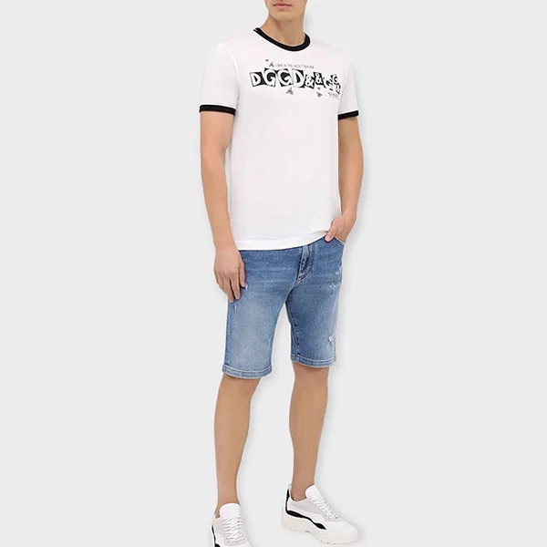 Áo Phông Nam Dolce & Gabbana D&G Logo Print T-Shirt G8JX7T FI733 Màu Trắng Size 46