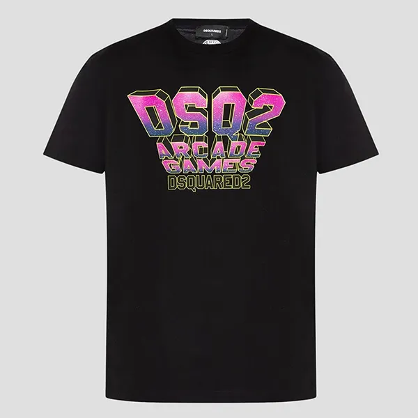 Áo Phông Nam Dsquared2 Black With Logo Pink Printed Tshirt S74GD1152 S23009 900 Màu Đen Size S