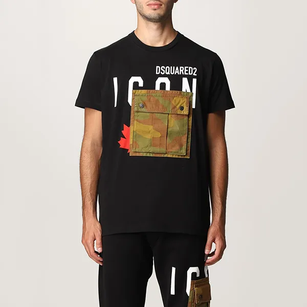 Áo Phông Nam Dsquared2 Camouflage Pocket T-Shirt S79GC0032900 Màu Đen Size XS