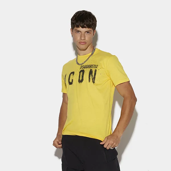 Áo Phông Nam Dsquared2 Icon Spray Cool T-Shirt S79GC0039S23009173 Màu Vàng Size 44