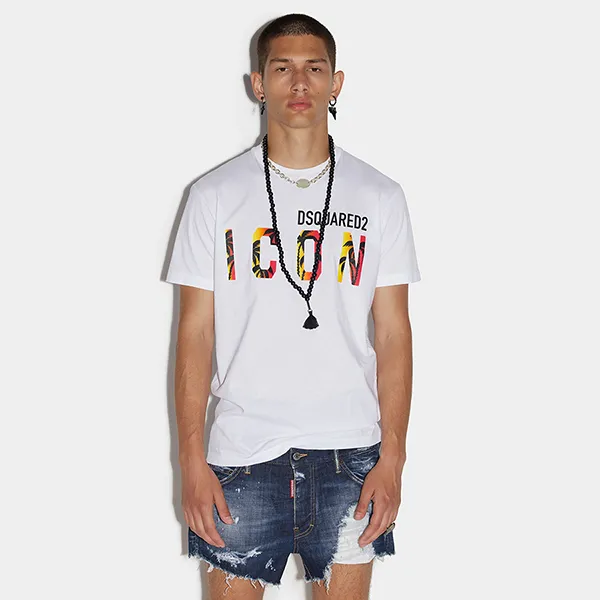 Áo Phông Nam Dsquared2 Icon Sunset Cool T-Shirt S79GC0065S23009100 Màu Trắng Size L