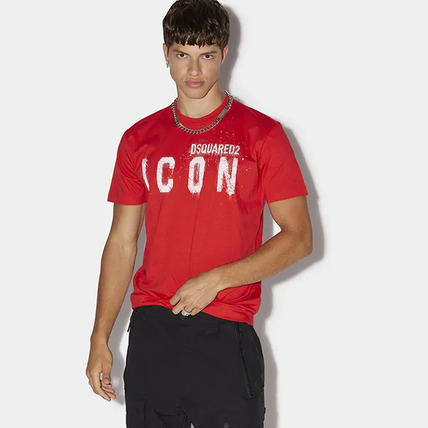 Áo Phông Nam Dsquared2 Spray Cool T-Shirt S79GC0039S23009312 Màu Đỏ Size 48 - Thời trang - Vua Hàng Hiệu