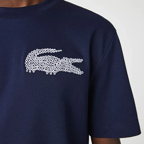 Áo Phông Nam Lacoste Men's Made In France Embroidered Organic Cotton T-Shirt TH2691-00-166 Màu Xanh Navy Size 3