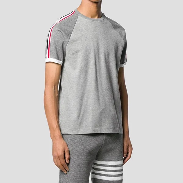Áo Phông Nam Thom Browne Grey With Classic Pique RWB Tshirt MJS112A 00050 055 Màu Xám