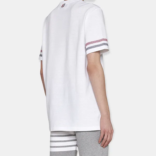 Áo Phông Nam Thom Browne Textured Cotton Stripe T-Shirt MJS204AJ0046100 Màu Trắng Size 3