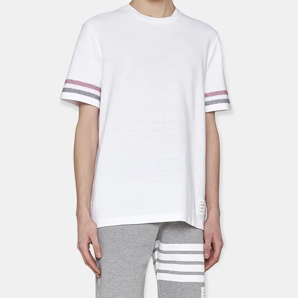 Áo Phông Nam Thom Browne Textured Cotton Stripe T-Shirt MJS204AJ0046100 Màu Trắng Size 3