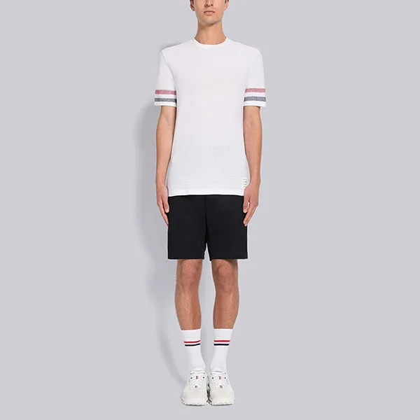 Áo Phông Nam Thom Browne Textured Cotton Stripe T-Shirt MJS204AJ0046100 Màu Trắng Size 3
