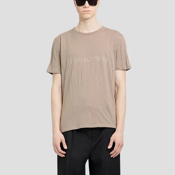 Áo Phông Nam Yves Saint Laurent YSL Beige With Reverse Logo Printed Tshirt 737736Y37HZ1553 Màu Be Đậm