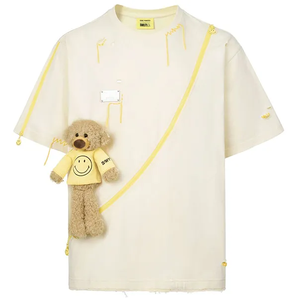 Áo Phông Nữ 13 De Marzo Beige Bear Broken Suture With Smiley Zipper Tshirt FR0004 02001 Màu Be