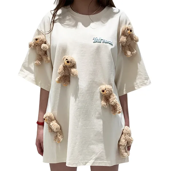 Áo Phông Nữ 13 De Marzo Beige Mini Bear With Logo Embroidered Tshirt FR0362 07901 Màu Be