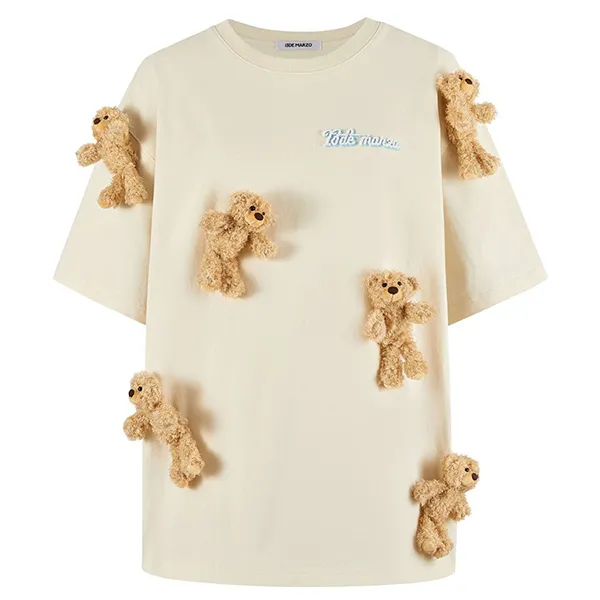 Áo Phông Nữ 13 De Marzo Beige Mini Bear With Logo Embroidered Tshirt FR0362 07901 Màu Be