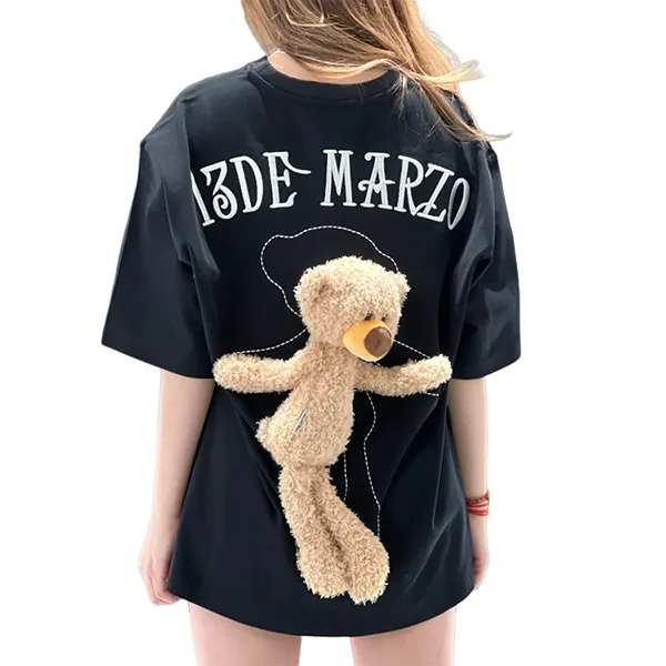 Áo Phông Nữ 13 De Marzo Black With Bear Original Luminous Tshirt FR0591 00101 Màu Đen