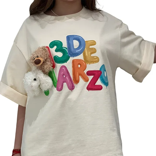 Áo Phông Nữ 13 De Marzo Cream Teddy&Bunny With Multicolor Logo Tshirt FR0408 02001 Màu Trắng Kem