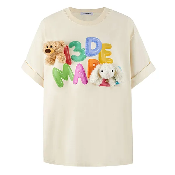 Áo Phông Nữ 13 De Marzo Cream Teddy&Bunny With Multicolor Logo Tshirt FR0408 02001 Màu Trắng Kem