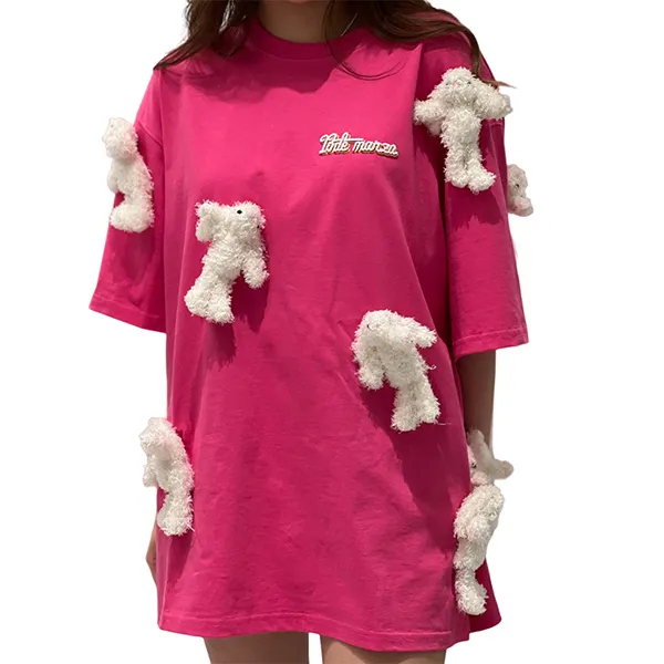 Áo Phông Nữ 13 De Marzo Pink Mini Bear With Logo Embroidered Tshirt FR0362 04301 Màu Hồng Size S