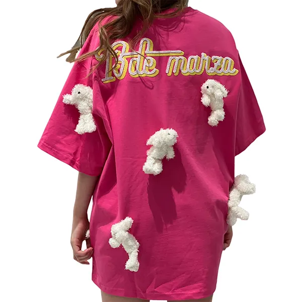 Áo Phông Nữ 13 De Marzo Pink Mini Bear With Logo Embroidered Tshirt FR0362 04301 Màu Hồng Size S