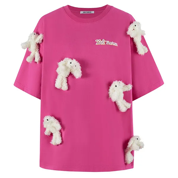 Áo Phông Nữ 13 De Marzo Pink Mini Bear With Logo Embroidered Tshirt FR0362 04301 Màu Hồng Size S