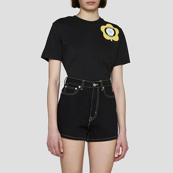 Áo Phông Nữ Kenzo Flower Logo Printed In Black Tshirt FD62TS0644SO 99J Màu Đen
