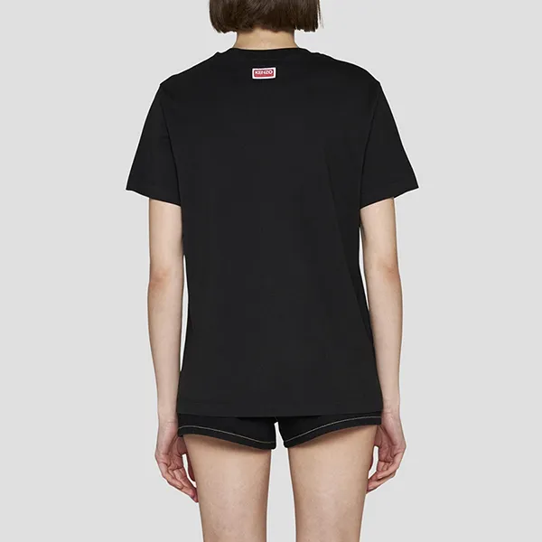 Áo Phông Nữ Kenzo Flower Logo Printed In Black Tshirt FD62TS0644SO 99J Màu Đen