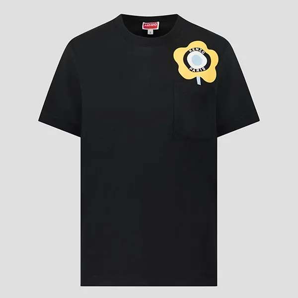 Áo Phông Nữ Kenzo Flower Logo Printed In Black Tshirt FD62TS0644SO 99J Màu Đen