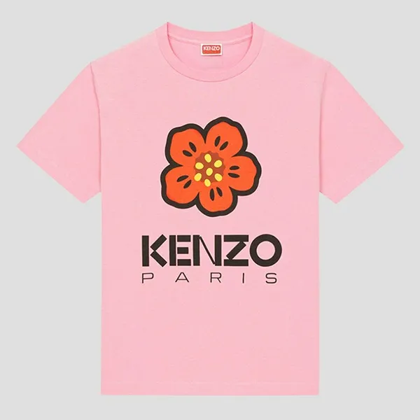 Áo Phông Nữ Kenzo Pink With Boke Flower Logo Printed Tshirt FD52TS0394SO30 Màu Hồng