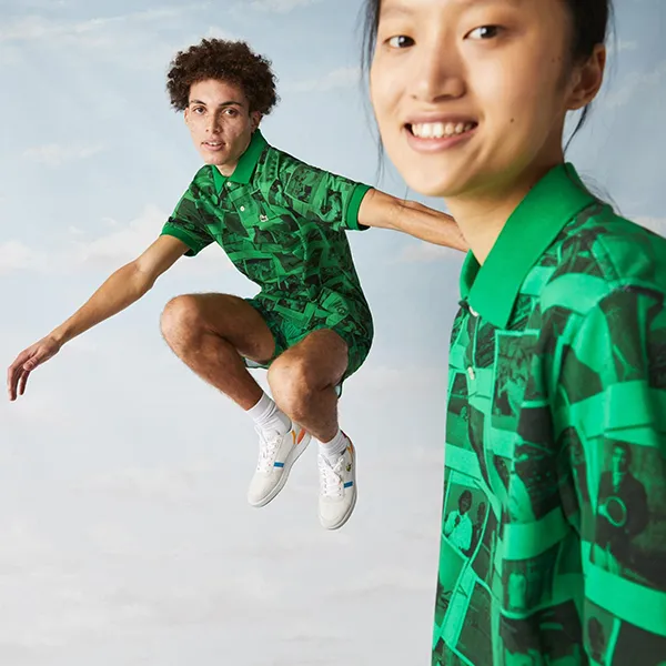 Áo Polo Lacoste Live x Polaroid Loose Fit Print Polo Shirt PH2182.6KP Màu Xanh Green Size 48