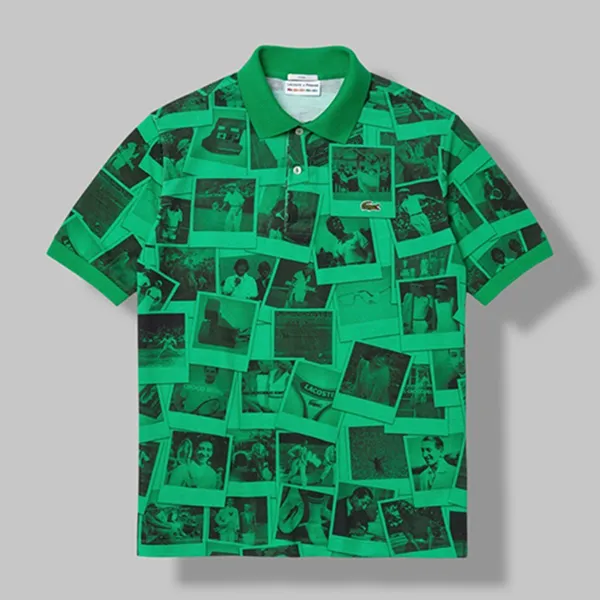 Áo Polo Lacoste Live x Polaroid Loose Fit Print Polo Shirt PH2182.6KP Màu Xanh Green Size 48