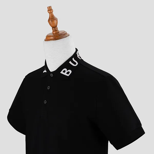 Áo Polo Nam Burberry Black With Logo Neck Detail 8067536 Màu Đen