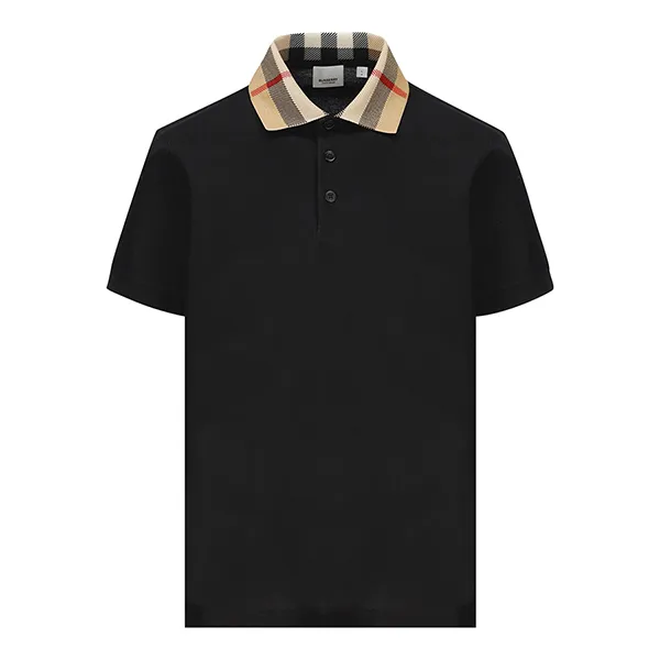 Áo Polo Nam Burberry Check Collar Cotton Shirt 80716211 Màu Đen Size S