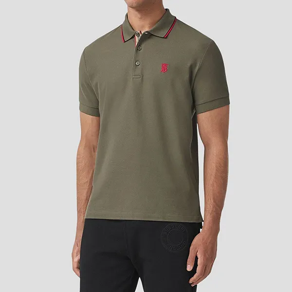 Áo Polo Nam Burberry With TB Logo Embroidered In Khaki 8043271 Màu Xanh Kaki