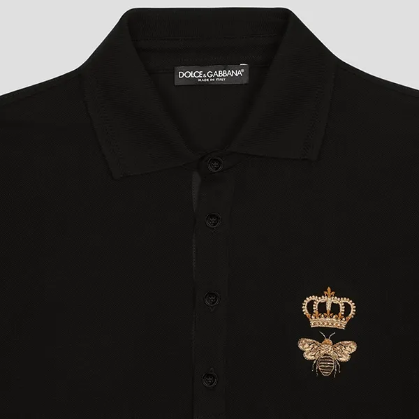 Áo Polo Nam Dolce & Gabbana D&G Black Crown Bee Embroidered G8LZ1Z G7WUR N0000 Màu Đen Size 50