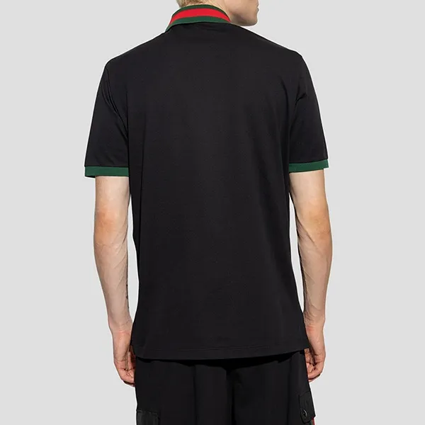 Áo Polo Nam Gucci Black With Web Collar Printed 701735 XJELJ/1043 Màu Đen