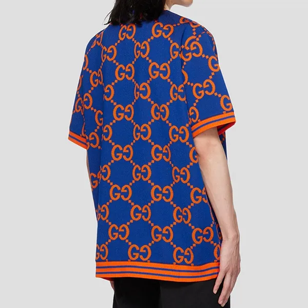 Áo Polo Nam Gucci Blue With GG Logo Orange Printed 752173 XJFSO/4102 Phối Màu