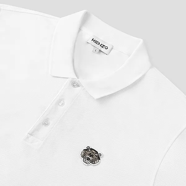 Áo Polo Nam Kenzo White With Black Tiger Logo Embroidered PF755 Màu Trắng Size XS