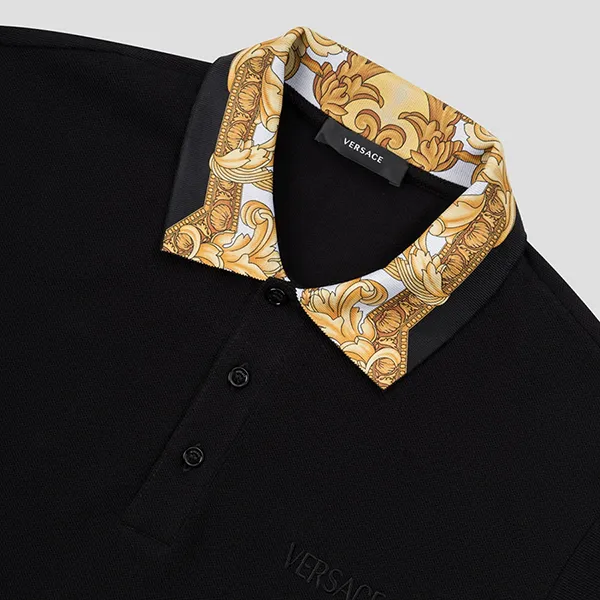 Áo Polo Nam Versace Logo Embroidered Pattern Shirt 1012260 1A08837 Màu Đen Size M