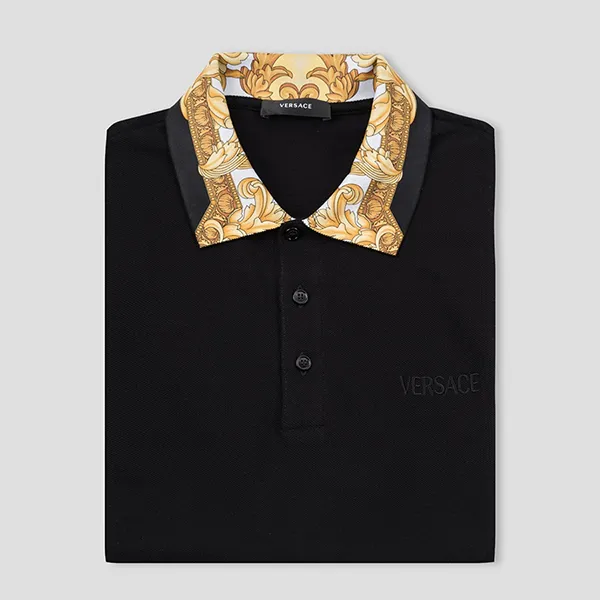 Áo Polo Nam Versace Logo Embroidered Pattern Shirt 1012260 1A08837 Màu Đen Size M
