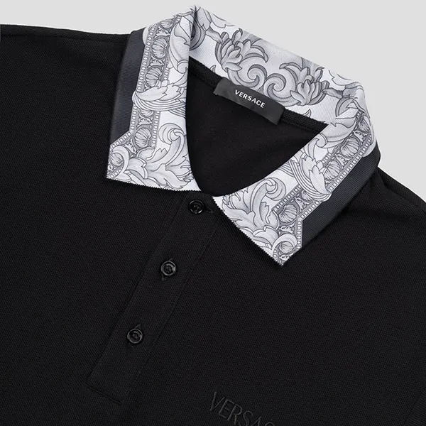 Áo Polo Nam Versace Logo Embroidered Pattern Shirt 1012260 1A08837 Màu Đen/Xám Size XS