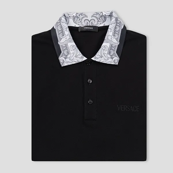 Áo Polo Nam Versace Logo Embroidered Pattern Shirt 1012260 1A08837 Màu Đen/Xám Size XS