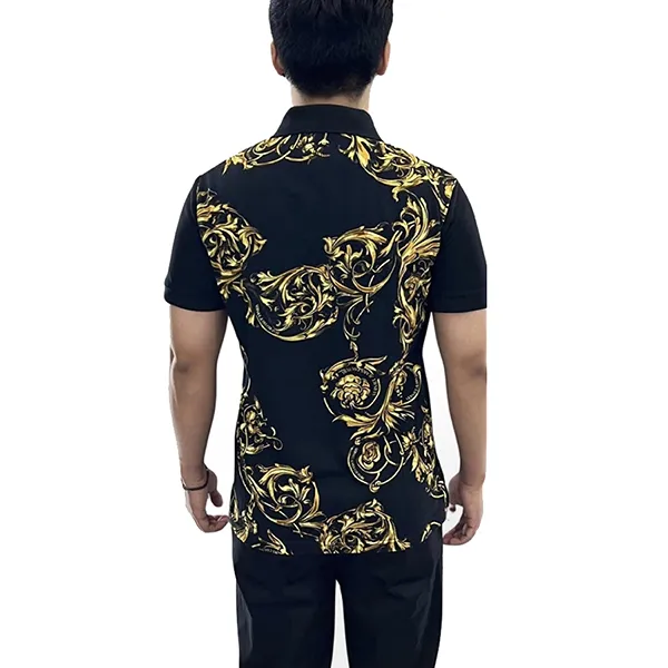 Áo Polo Nam Versace Túi Ngực Lưng Hoa 72GAG6R0 JS048 Màu Đen Vàng Size 46