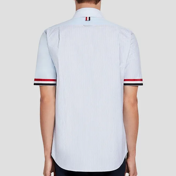 Áo Sơ Mi Cộc Tay Nam Thom Browne Light Blue Poplin Grosgrain Cuff MWS252F-03113-480 Màu Xanh Nhạt