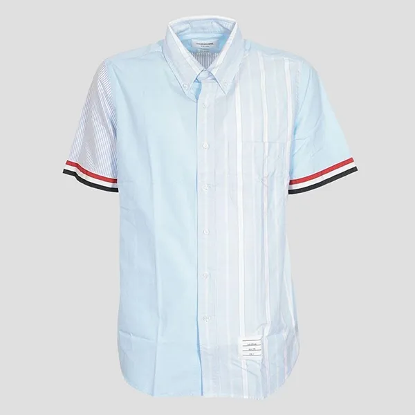 Áo Sơ Mi Cộc Tay Nam Thom Browne Light Blue Poplin Grosgrain Cuff MWS252F-03113-480 Màu Xanh Nhạt