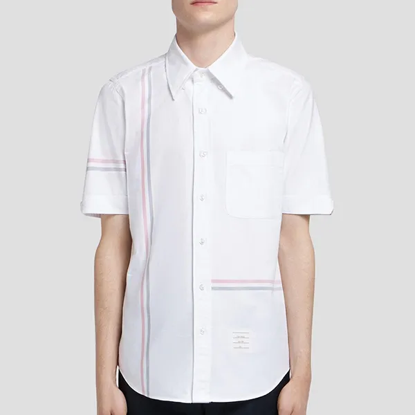 Áo Sơ Mi Cộc Tay Nam Thom Browne Straight Fit Button Down S/S MWS239A-03634-100 Màu Trắng Size 1