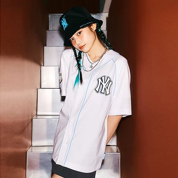 Áo Sơ Mi MLB Common Pixel Baseball NY 3ABS00221-50WHS Màu Trắng