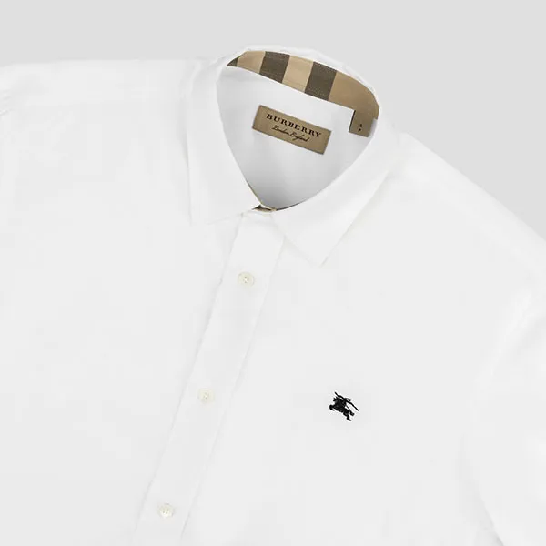 Áo Sơ Mi Nam Burberry Men's Logo Embroidered 8036292 Màu Trắng Size S