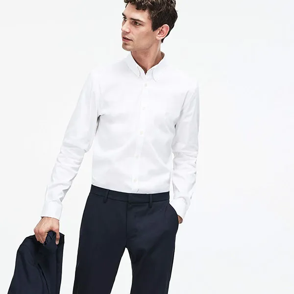 Áo Sơ Mi Nam Lacoste Men's Long Sleeve Wovens Shirt CH9628 00 001 Màu Trắng Size 40