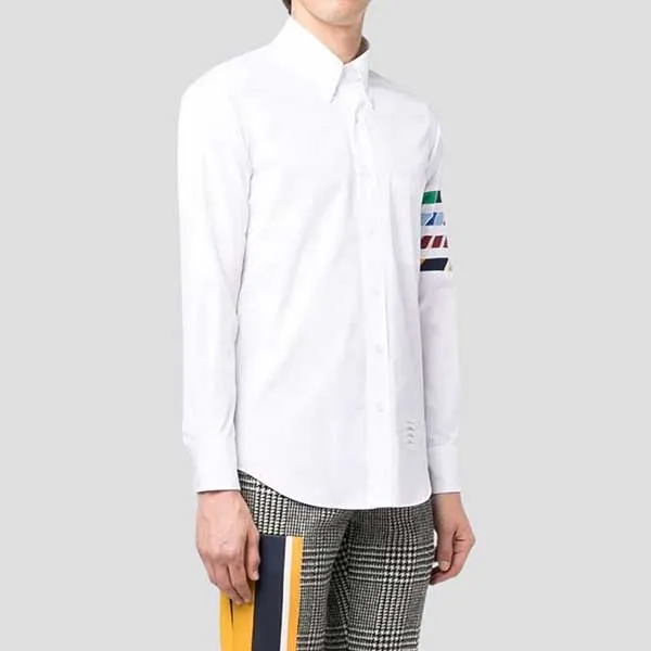 Áo Sơ Mi Nam Thom Browne Straight Fit w/Silk 4 Bar In Poplin MWL374A-03113-100 Màu Trắng Size 1